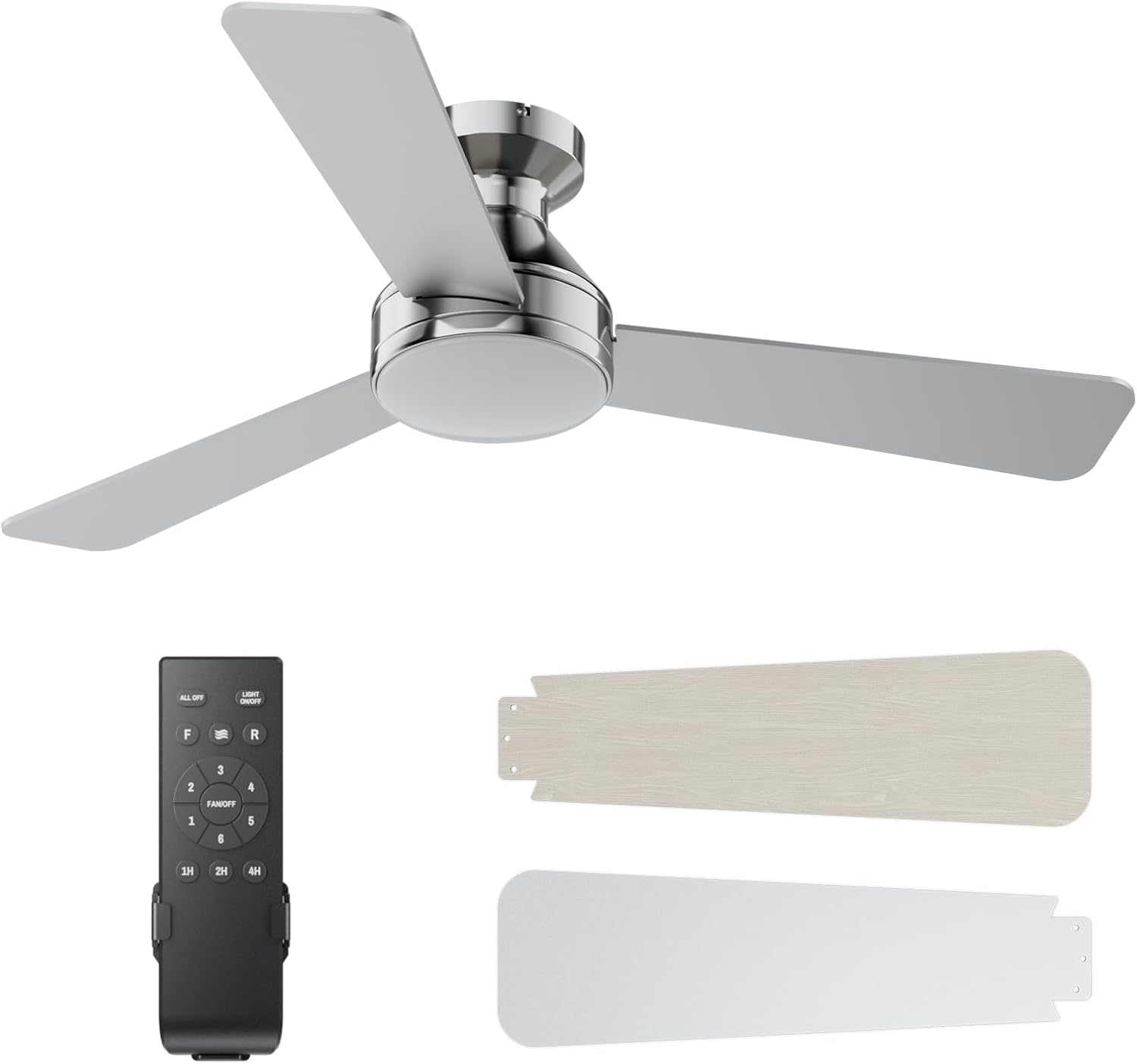 Ceiling Fans with Lights, 42 Inch Ceiling Fan with Light And Remote, 3CCT Flush Moun Low Profile Ceiling Fans, 6 Speed Noiseless LED Ceiling Fan, Advanced Nickel Ceilings Fan for Bedroom Living Room
