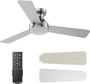 42 Inch Ceiling Fans with Lights And Remote, 3CCT/Flush Moun/6 Speed/Nickel
