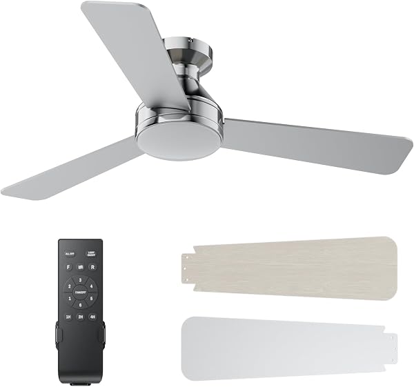 42 Inch Ceiling Fans with Lights and Remote, 3CCT/Flush Moun/6 Speed/Nickel