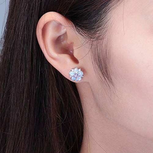 Cinily Flower Earrings,Purple Opal Stud Earrings Sterling Silver Plated Stud Earrings For Women, Ladies Flower Stud Earrings Cute Unique Earrings For Girls #TOP3