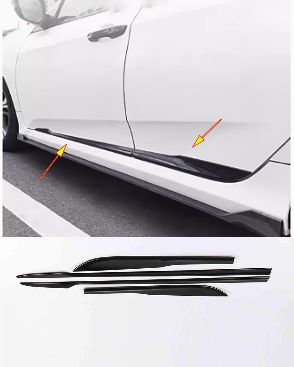 Car Accessories fit for Honda Civic 10Th 2016-2021 ABS Exterior Side Door Panel Cover Trim 4Pcs (Bright black)