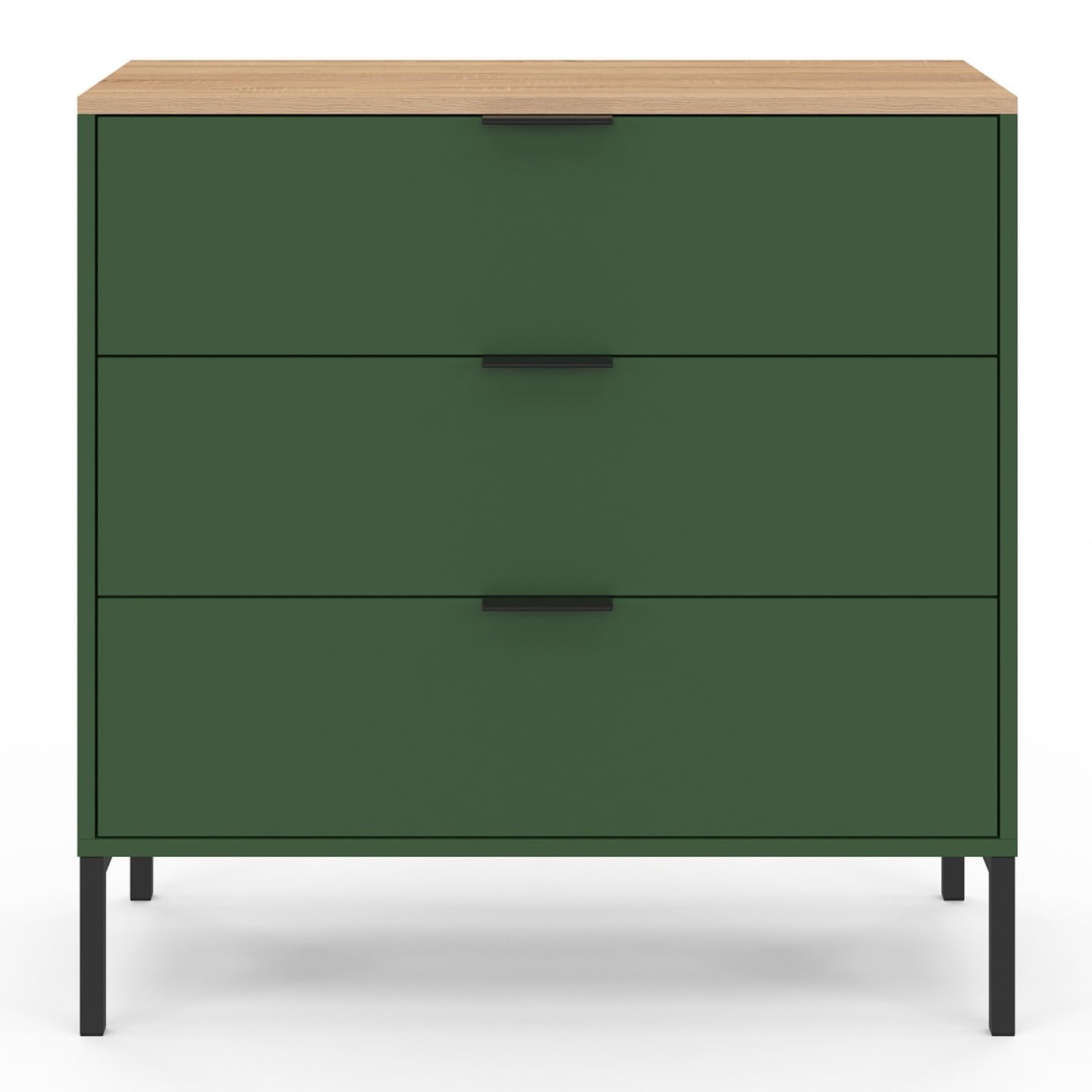 IDMarket - Commode 3 tiroirs KELIA 80 cm Vert Kaki et Plateau Bois