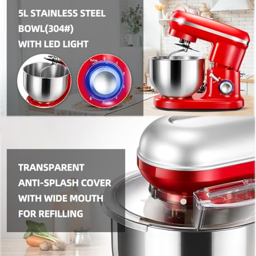 Stand Mixer, 1000W Electric Tilt-Head Mixer with 5L Stainless Steel Bowl, Includes K-beater, Dough Hook, and Whisk for Baking and Cooking - Image 4