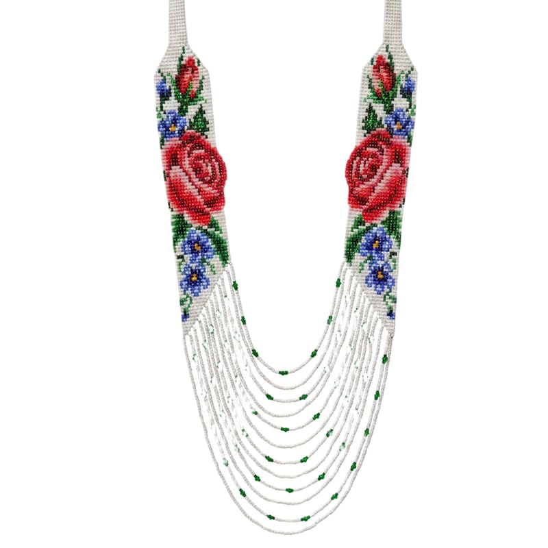 Collier ukrainien Gerdan perles de rocaille bijou traditionnel fleurs hand made