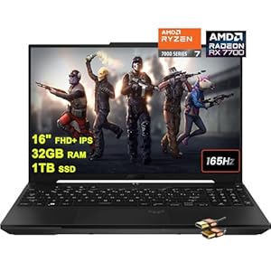 Asus TUF Gaming A16 Laptop 16″ FHD+ 165Hz 7ms 100% sRGB AMD Octa-core Ryzen 7 7735HS 32GB RAM 1TB SSD Radeon RX 7700S 8GB Graphic (>RTX4060) Backlit USB-C USB4 Fast Charging Win11 Black + HDMI Cable
