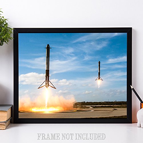 Astronomy Poster - Spacex Falcon Heavy Boosters Landing - 11X14 Unframed Art Print - Vintage Posters For Dark Academia, Space Poster For Astronomers And Space Exploration Enthusiasts #TOP4