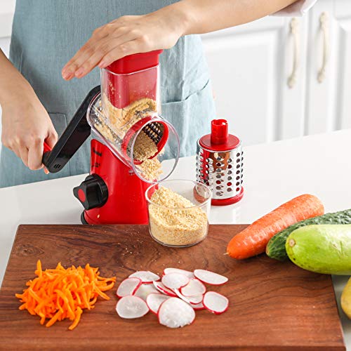 Image of Geedel Rotary Cheese Grater, Kitchen Mandoline Vegetable Slicer with 2 Interchangeable Blades, Easy to Clean Rotary Grater Slicer for Fruit, Vegetables, Nuts