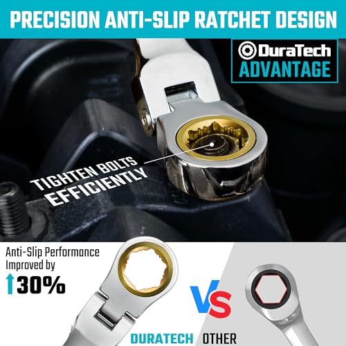 image for DURATECH Extra Long Anti-Slip Flex-Head Ratcheting Wrench Set, Double 