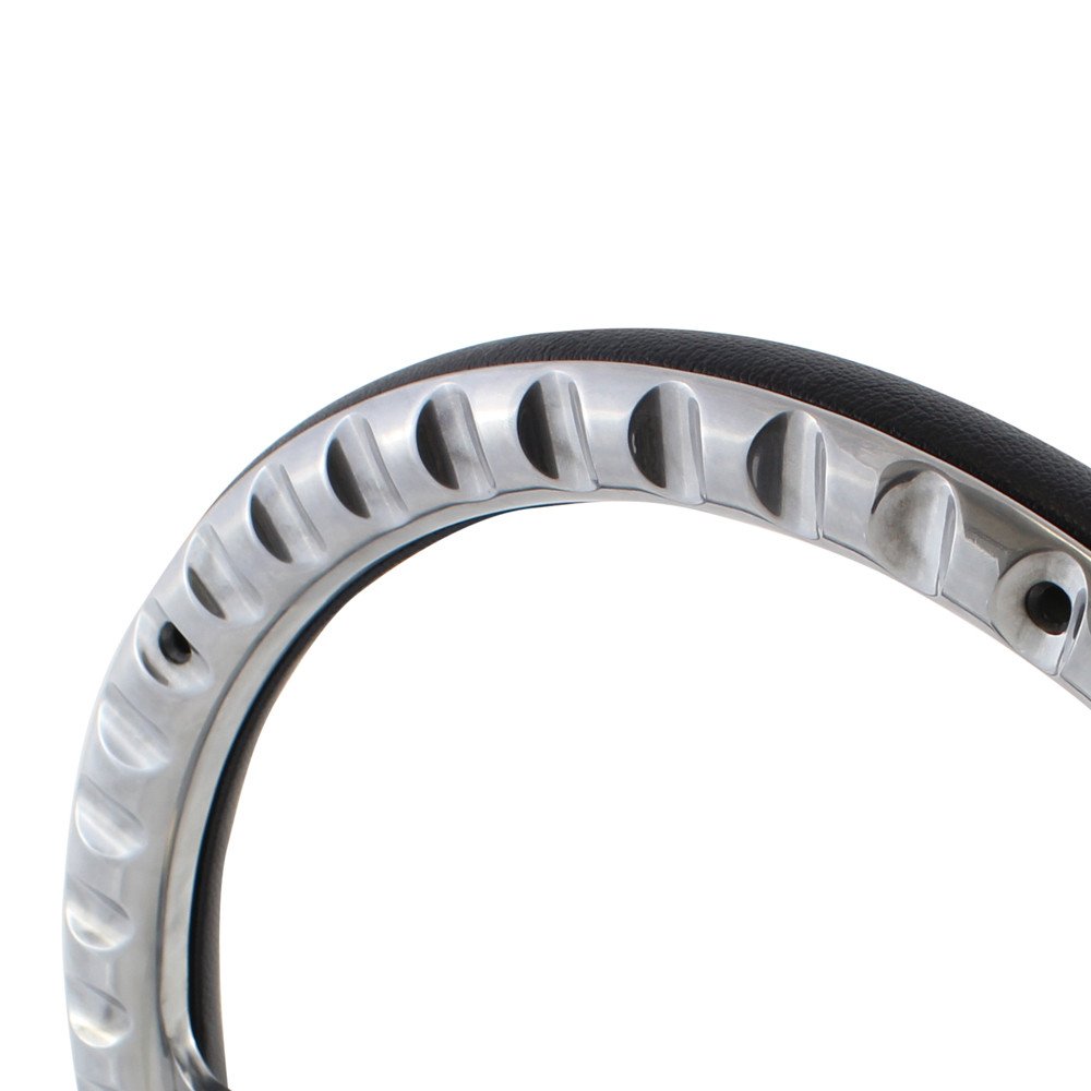 Flame Boat Steering Wheel 14 Inch Aluminum With Red Vinyl Half Wrap, Horn, and Installation Adapter