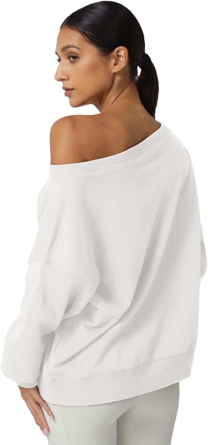 QINSEN Womens Oversized Sweatshirt Long Sleeve Off The Shoulder Pullover Casual Comfy Fall Outfits - Image 2