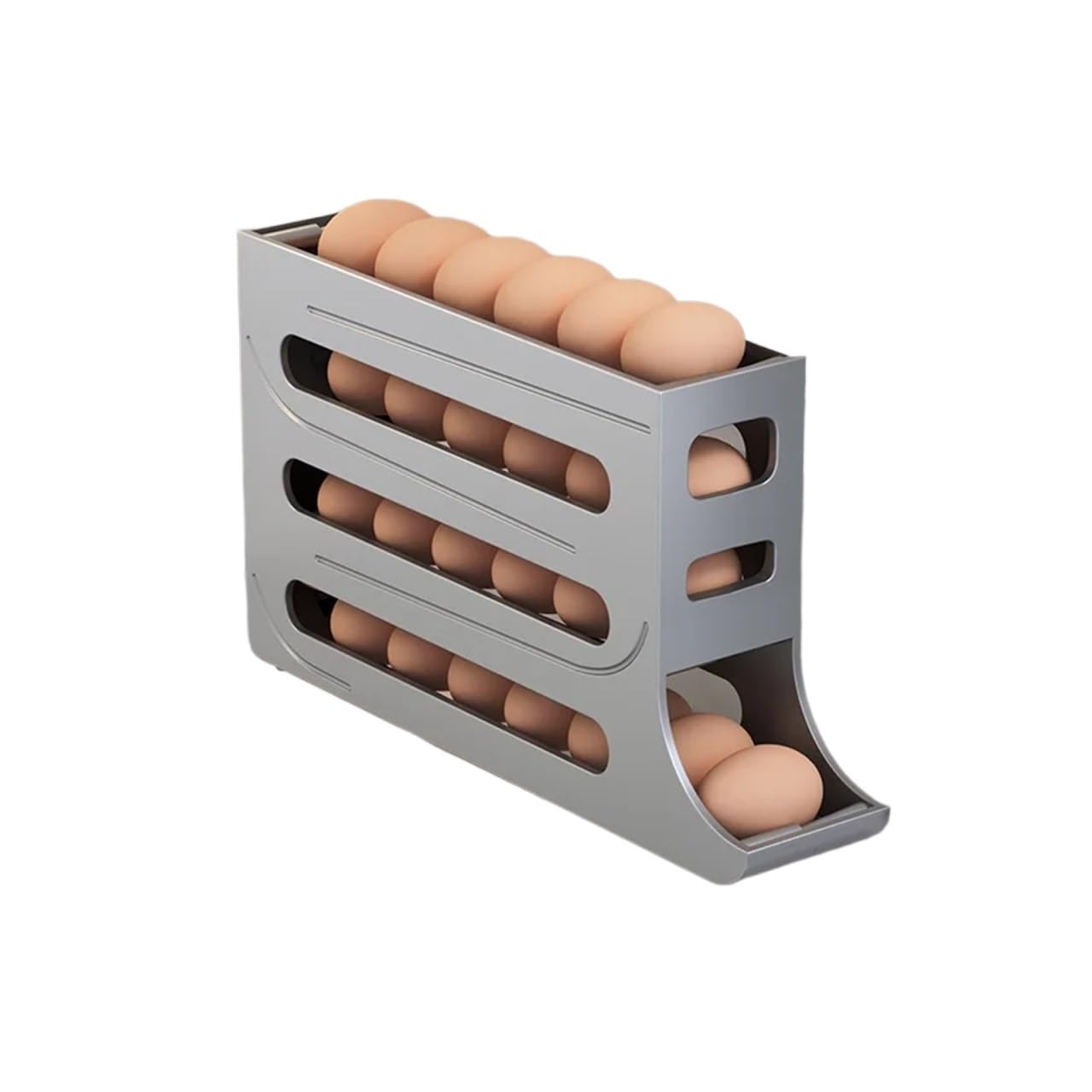 YCENJEPSAZ Automatic Rolling Egg Storage Device,Refrigerator Storage Box,Space-saving Refrigerator Egg Rack,Can Accommodate 28 Egg Storage,(Light Grey)