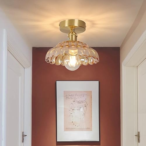 Miniatura 8 de Auwieou Lámpara de techo semiempotrada de latón para dormitorio, lámpara de techo ámbar empotrada, moderna lámpara de techo semiempotrada con