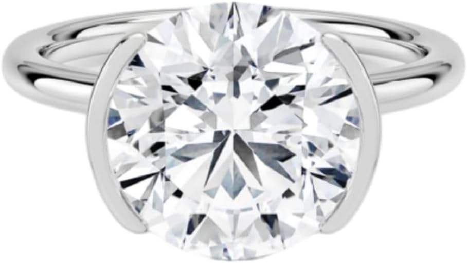 Solid Gold Round Cut Moissanite Wedding Ring, 1-5 CT Solitaire Half Bezel Ring VVS1 10K 14K 18K Gold & 925 Sterling Silver Anniversary Christmas Gift For Her