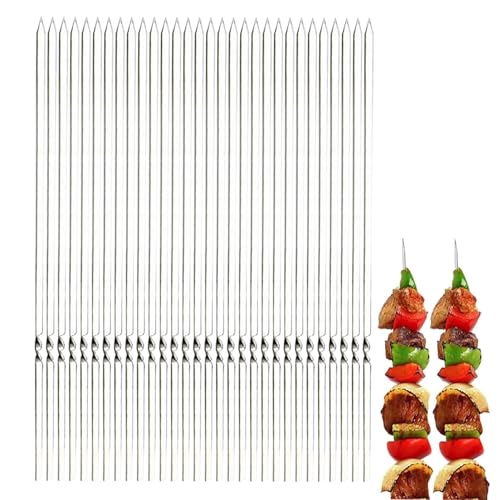 Aicerous®30 Sticks 38cm Brochetas Barbacoa Planas Acero Inox, Brochetas Metal, Brochetas de la Parrilla, Brochetas Kebab, Pinchos Barbacoa, accesorios para horno colgante y parrillas (Para parrillas)