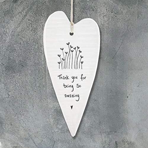 East of India Wobbly White Porcelain Heart Thank you for being amazing 13.7 x 6cm