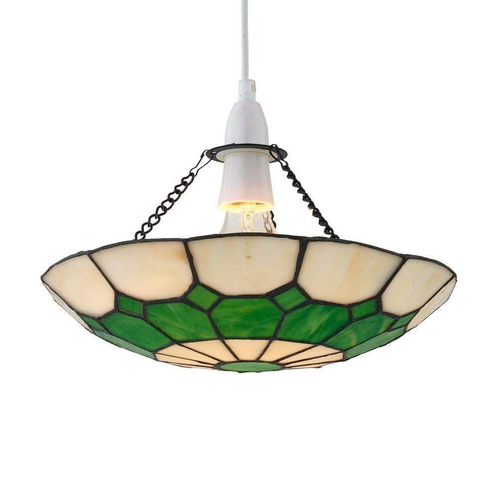 Firstchoicelighting Multi Coloured Green Tiffany Uplight Pendant Shade, Easy Fit Ceiling Lightshade, Traditional Coloured Glass Design