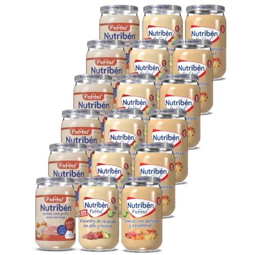 Nutribén Pack de 18 Menestra de Verduras con Pollo y Ternera| Pollo con Arroz | Verduras con Pollo y Ternera | Sin Azúcares Añadidos - Sin Gluten, Huevo, Leche - Desde los 6 Meses - 18 x 235gr