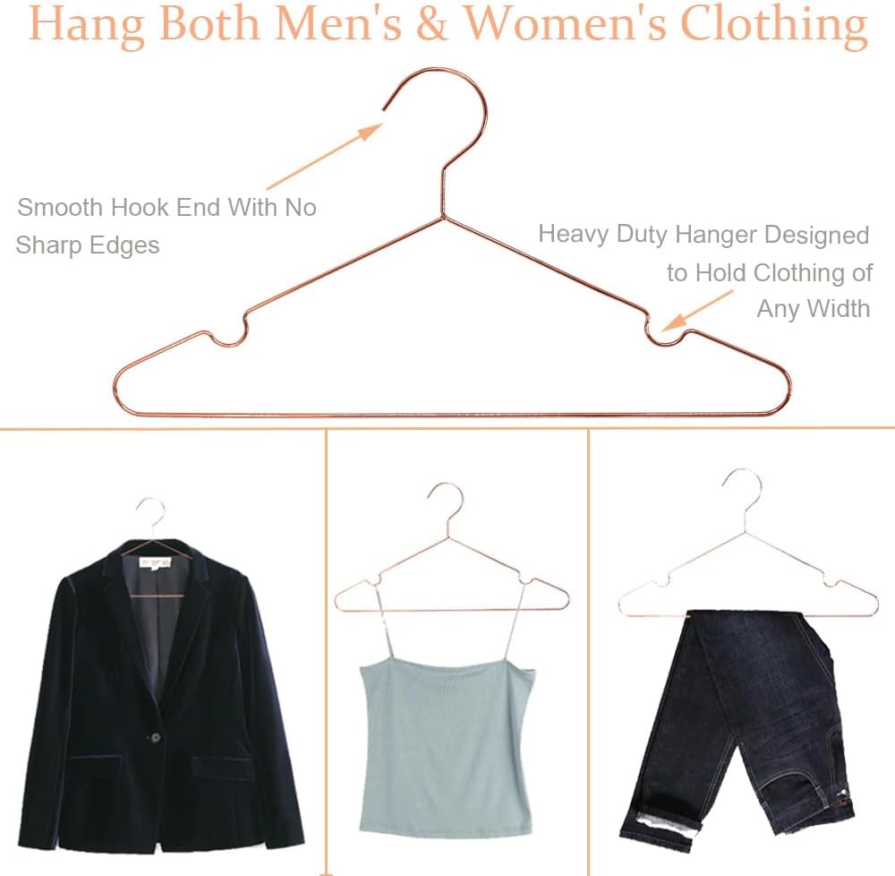 16.5" Rose Gold Copper Clothes Hangers - 10 Pack,Heavy Duty Strong Metal Hanger for Storage Display Sling Organization of Coat Shirts Dresses Jacket Elegant Standard Suit Accessory - Image 7