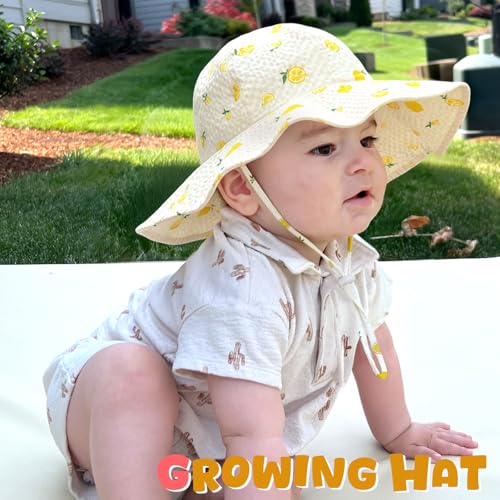 Image of HONGTEYA Baby Sun Hat Toddler Girl Beach Hat Sun Protection Adjustable Outdoor Summer Wide Brim Bucket Hat for Infant Kids