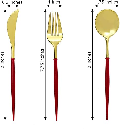 Miniatura 3 de Efavormart - Juego de cubiertos de plástico resistente de 8 pulgadas, cubiertos de plástico con mango rojo