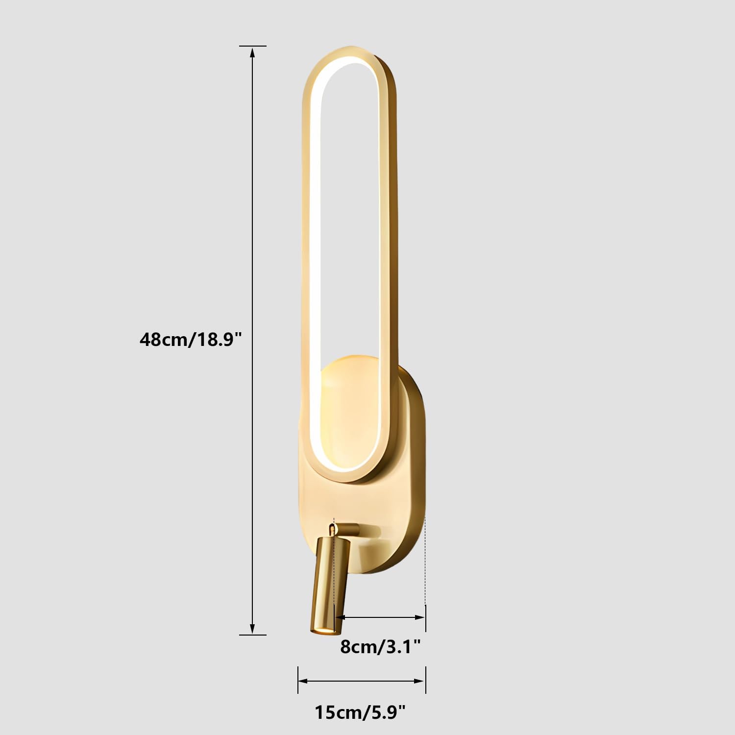 KCO Brass Gold LED Wall Light Indoor Modern LED Wall Sconce Mid Century Vintage Bathroom Vanity Light Fixture Hallway Long Sconces Wall Light Wireless Wall Sconce