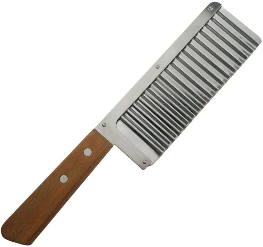 Potato Cutter Wavy Crinkle Stainless Steel Cutter French Fry Slicer Blade Cutting Tool Potato with Wooden Handle Salad Chopping Knife