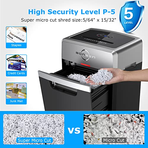 BONSEN 16-Sheet Super Micro-Cut Paper Shredder, High Security P-5 Heavy Duty Shredder for Office, 30-Min Running Time Ultra Quiet Commercial Shredder with 7.9-Gallon Pullout Basket & Casters (S3108)