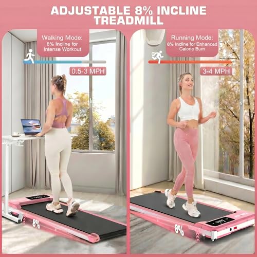 FUNMILY Walking Pad with Incline 8%, 3.5HP Under Desk Treadmills for Home Office Apartment Dorm, 400lbs Capacity, LED Display, Portable Compact Space-Saving Design, Quiet Walking Pad Treadmill — view 4
