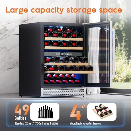 Image of Albott 24 Inch Wine Fridge, Dual Zone 49 Bottle Wine Cooler 41-68℉ with Digital Temperature Control, Reversible Double-Layer Glass Door, Built-in or Freestanding Design for Home and Bar