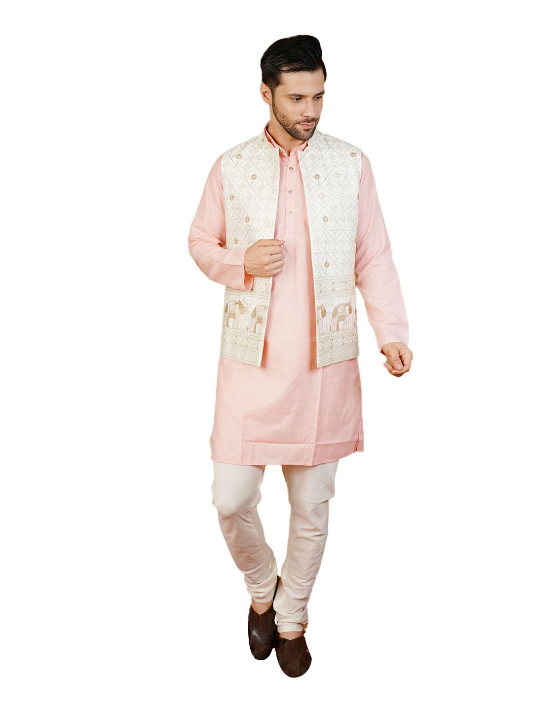wintage Men's Rayon Emrbroidery White Waistcoat-picture-28