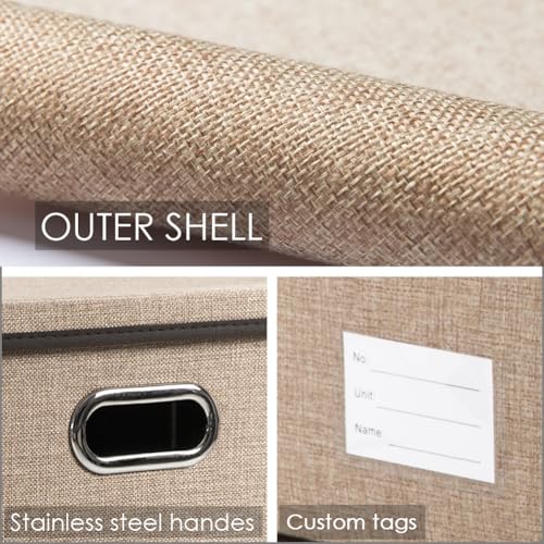Image of PRANDOM Storage Bins with Lids [3-Pack] Jute Fabric Foldable Storage Boxes Organizer Containers Baskets Cube with Cover for Home Bedroom Closet Office Nursery khaki（11.4X8.6X6.7