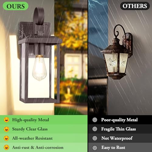 Image of BesLowe 2-Pack 15 inch Outdoor Wall Light Fixtures, Brown Modern Porch Sconces