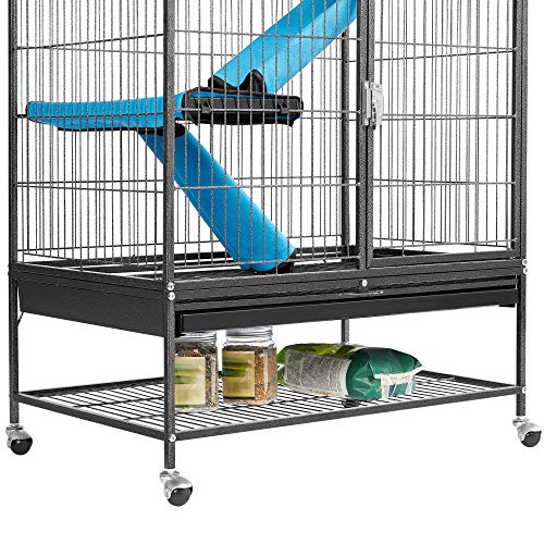 Yaheetech 4-Tier 54 Inch Height Cat Kittens Enclosure Ferret Cage Playpen Box Kennel Crate Rotating Casters On Wheels Small Animal House W/ 2 Removable Ramps & Platforms Hammered Black #TOP6