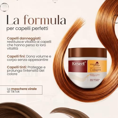 Karseell Maca Care System Maschera Capelli Professionale Collagene Argan Cocco Karité Nutriente Idratante Riparatrice Anticrespo Capelli Secchi Danneggiati Crespi Senza Solfati Formato Viaggio 100Ml - 5