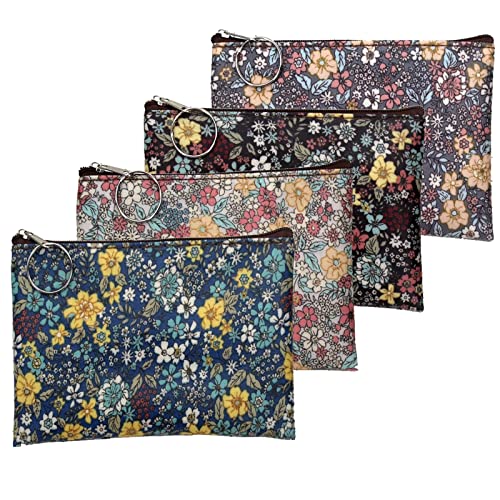 Fayemoon 4 pièces Multi-Fonctionnelle Pochette De Toile, Poche de Toile, Conception d'impression Vintage Fleur Floral Pen Holder, pour Ranger Les Cosmétiques, La Monnaie, Les Crayons(4 Couleurs) Cover