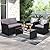 KROFEM 4 Pieces Patio Conversation Set, Outside Rattan Sectional Sofa, Cushioned Furniture Set, Wicker Sofa Ideal for Garden, Porch, Backyard, Black Color Rattan and Light Grey Cushion