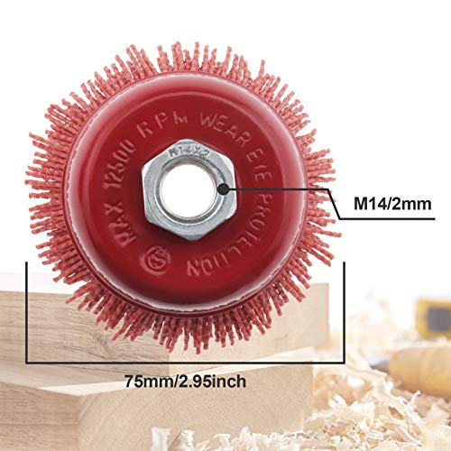 Image of Create idea 2 Pcs 75mm /3 Inch Nylon Filament Abrasive Wire Cup Brush Steel Internal Thread M14x2 Red for Metal Polishing Cleaning Grinder Rust Removal