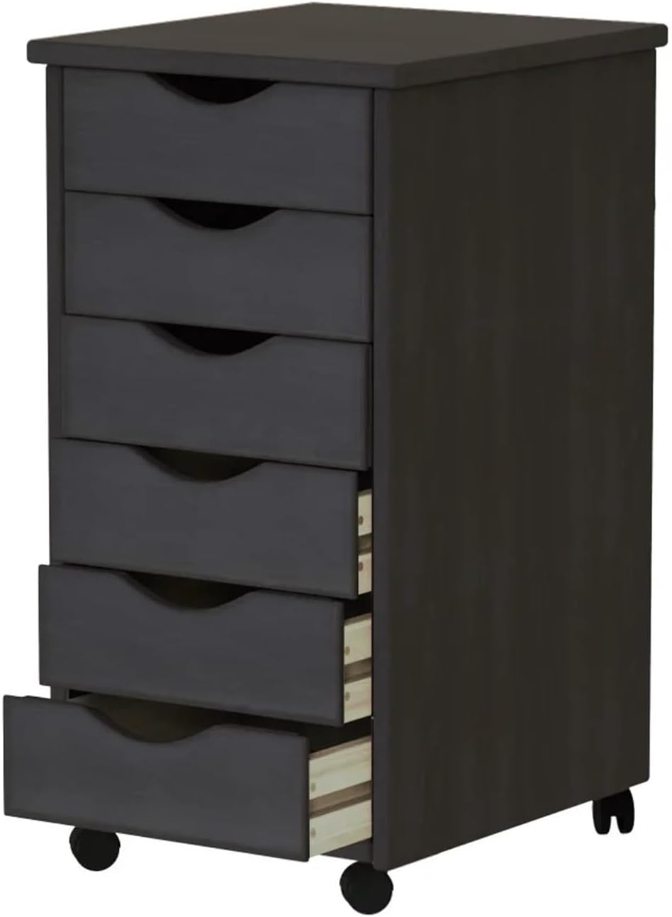Storage Trolley Wood Roll Cart,6 Drawer for Kitchen Room,Dining,Bathroom,Black Shelving Organizer