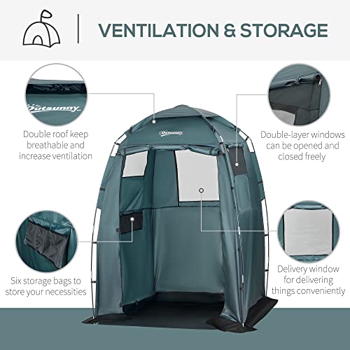 Outsunny 60" x 60" x 82" Shower Tent Extra Wide Changing Room Privacy Portable Camping Shelters with Windows & Floor Mat image 3
