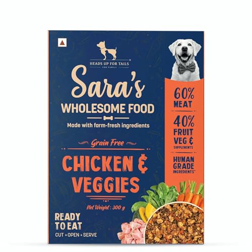 Sara's Wholesome by HUFT Grain-Free Chicken & Veggies Dog Food – 300 gm | Wet Meal with Human-Grade Ingredients | Gluten-Free, Balanced Nutrition | Su
