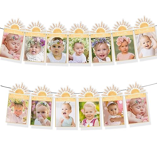 First Trip Around the Sun 12 Month Photo Banner Boho Sun 1st Birthday Decorations Party Supplies Sunshine First Birthday Decor for Baby Boys & Girls