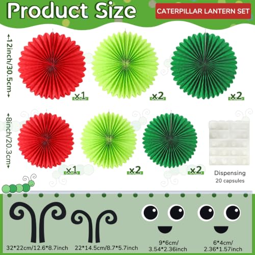 Image of Hortsun 14 Pcs Caterpillar Birthday Decorations 12 Inch 8 Inch Caterpillar Paper Lanterns for School Classroom Birthday Party Favors, with Eyes Mouth Feelers Glue Point(Red Green Color)