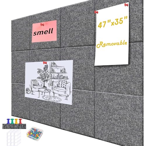 Acidea Große Filz Pinnwand Selbstklebend, 120x90cm, 12 Stück Filzboard Memotafeln, 30x30cm Memo Boards Bulletin Board Wanddekoration für Büro Küche, Fotos Memos