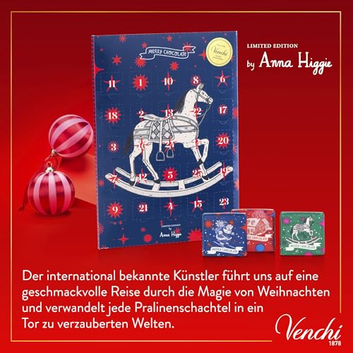 Venchi – Weihnachtskollektion – Adventskalender, 181 g - 25 Vollmilch- und Bitter-Pralinen - Geschenkidee - Glutenfrei