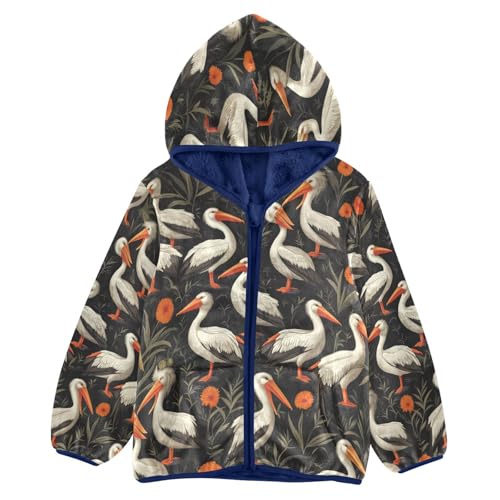 Birds Among Orange Flowers Toddler Fleece Jacket Girl Boys Hooded Fleece Jacket Coat Warm Outwear Zip-up 3-10T