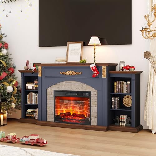 72" Fireplace TV Stand - Electric Fireplace with Mantel with