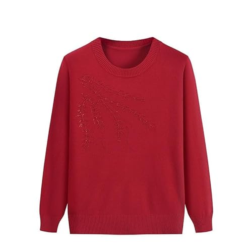 YONGHONGKEJI Maglioni per Donne di Mezza età E Anziani Maglioni A Maniche Lunghe Autunnali E Invernali Camicette Casual Maglie Morbide E Comode Regali per Nonne Anziane Colore: Rosso Vino