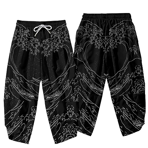 Image of DOSLAVIDA Men's Japanese Kimono Jacket Set Stylish Open Front Coat With Shorts Chinese Style Printed Cardigan Suit