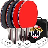 N1Fit Ping Pong Paddle Set - Includes 4 Player Rackets, 8 Professional Table Tennis Balls, Portable Storage Case for Indoor-Outdoor Play