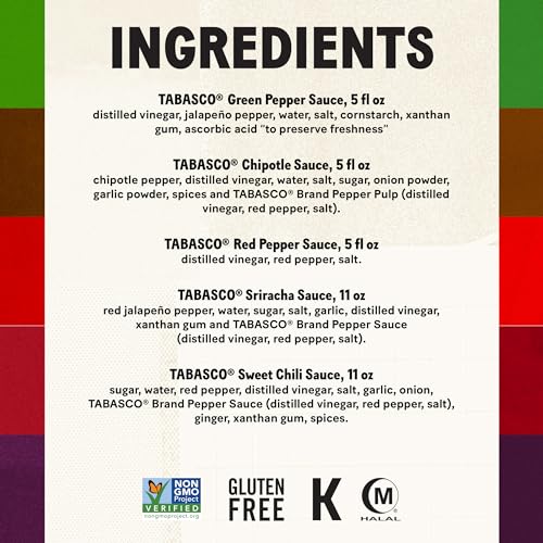 Image of TABASCO Brand Hot Sauce Variety Pack, Gift Set Includes Five Tabasco Hot Sauce Glass & Squeeze Bottles, Perfect for Eggs, Pizza, Tacos, and More, 37 Fl Oz (Pack of 5)